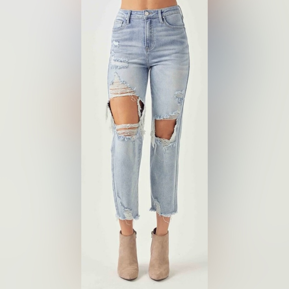 🟤NWT RISEN Jena High Rise Light Denim Jeans Sz 9
